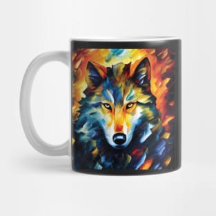 Wolf in Bright Colours. Bold Striking Painting Mug